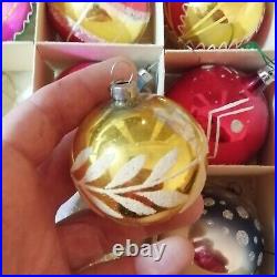 12 vintage blown mercury glass Christmas ornaments mica hand painted Czech
