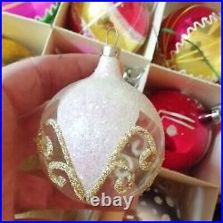 12 vintage blown mercury glass Christmas ornaments mica hand painted Czech