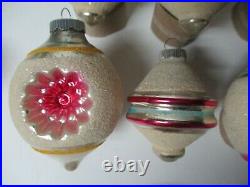13 Vintage 1960's USA SHINY BRITE Glass Christmas Ornaments Frosted Geometric