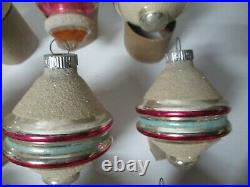 13 Vintage 1960's USA SHINY BRITE Glass Christmas Ornaments Frosted Geometric