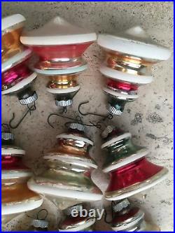 14 Vintage Mercury Glass Striped (ufo) Christmas Ornaments Shiny Brite