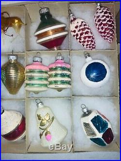 15 Shiny Brite, West Germany, Poland, Vintage Christmas Ornaments Mica Stencil