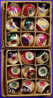 18 Vintage JAPAN MINI 1 3/8 Inch Feather Tree INDENT GLASS Christmas Ornaments