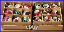 18 Vintage JAPAN MINI 1 3/8 Inch Feather Tree INDENT GLASS Christmas Ornaments