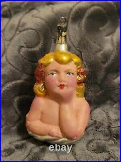 1910-20s Antique German Blown Glass Raphael Angel /Cherub Bust Figural Ornament
