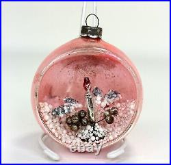 1950s RARE PINK Vintage Mercury Glass 3D Diorama Advent Christmas Ornament Japan