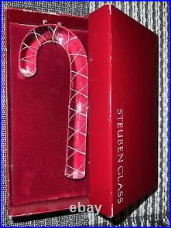1985 Vintage STEUBEN GLASS Crystal 6 Candy Cane CHRISTMAS ORNAMENT. Rare