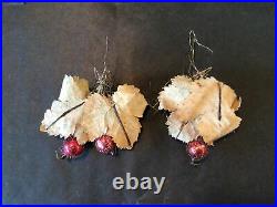2 Antique German Victorian Grape Cluster Tinsel Wire Mercury Glass Xmas Ornament