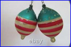 2 Antique Patriotic Mica Teardrop Glass German Christmas Ornaments (J)