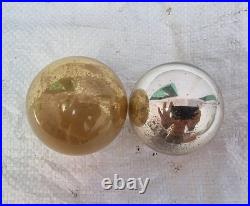 2 Pc Original Vintage Golden & Silver Glass Christmas Kugel / Ornament, Germany