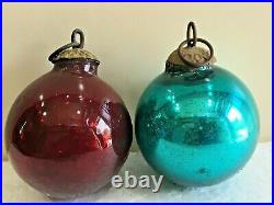 2 Pcs Original Vintage Old Blue & Red Glass Christmas Kugel / Ornament Germany