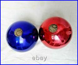 2 Pcs Original Vintage Old Blue & Red Glass Christmas Kugel / Ornament Germany 2