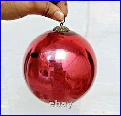 2 Pcs Original Vintage Old Blue & Red Glass Christmas Kugel / Ornament Germany 2