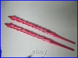 2 Stunning Vintage Glass Christmas Ornament 14 Long Twisted Satin Pink Icicle