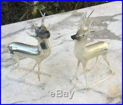 2 VTG German Blown Mercury Glass 5 Reindeer Christmas Ornament Germany DEER