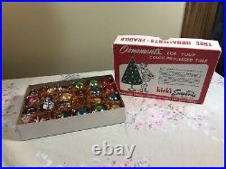 22 Vintage Mini Shiny Brite Glass Christmas Ornaments Balls & Indents With Box