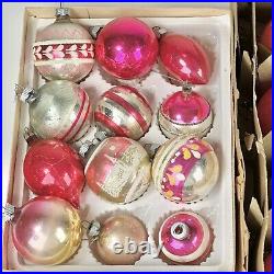 24 Antique Shiny Brite Germany Polish Mercury Glass Pink Ornament Lot Mixed
