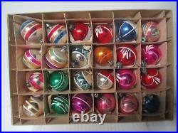 24 Vintage 1960's POLAND Glass Christmas Ornaments Decorated Balls in Orig Box