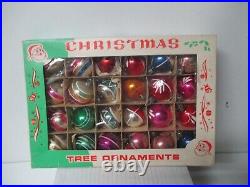 24 Vintage 1960's POLAND Glass Christmas Ornaments Decorated Balls in Orig Box
