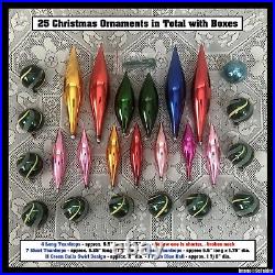 25 Vintage Christmas Ornaments Teardrop & Ball. Poland Germany. Mercury Glass