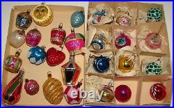 27 Vintage Small Glass Christmas Ornaments Indent Round Shaped Czechoslovakia