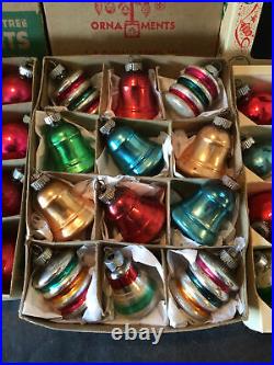 3 Boxes Vtg Shiny Brite Mercury Glass Lanternbellstripesolid Ornaments