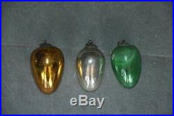 3 Pc Vintage 2.25 Egg/Oval Shape German Original Christmas Glass Kugels