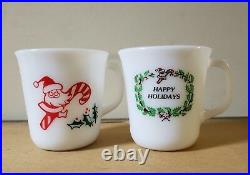 3 Rare Vintage Pyrex Christmas Milk Glass Mugs
