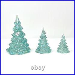 3 Vintage c. 1985-96 FENTON Art Glass 643 Iridescent Light Blue Christmas Tree
