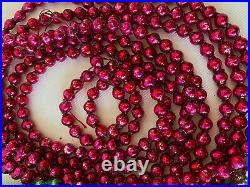 3 Vtg Mercury Glass Christmas Garland Feather 1/4 Beads 9 ft green pink silver