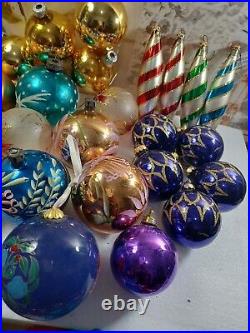 31 VINTAGE CHRISTMAS TREE GLASS ORNAMENTS mix lot decoration coby hand painted