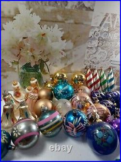 31 VINTAGE CHRISTMAS TREE GLASS ORNAMENTS mix lot decoration coby hand painted