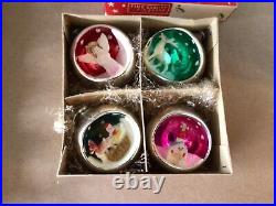 4 Japan Mercury Glass Celluloid Indent 3d Diorama Christmas Ornaments Nosiob