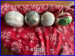 4 Large 4.5 Hand painted Mercury Glass Christmas Balls Ornaments Poland VTG box