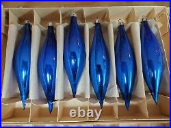 4 Vintage Box Teardrop Icicle Mercury Glass Christmas Ornaments Poland Blue 5'