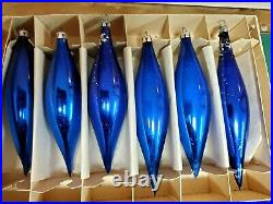 4 Vintage Box Teardrop Icicle Mercury Glass Christmas Ornaments Poland Blue 5'