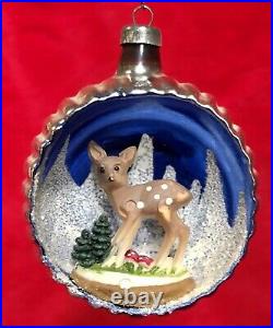 4 Vintage Mercury Glass 3D Diorama Indent Italy Christmas Ornaments Santa Mica