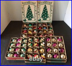 5 Dozen Vtg Shiny Brite Indent Grape Ribbed Striped Solid Mercury Ornaments Box