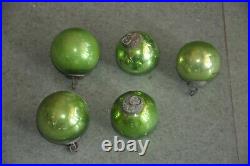 5 Pc Vintage 1.5'' Green Glass Original Heavy Kugel/Christmas Ornament, Germany