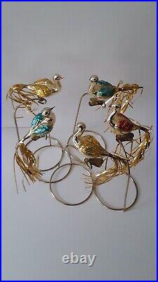 5 Vintage Antique Blown Glass Birds Clip On Christmas Ornaments