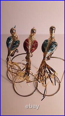 5 Vintage Antique Blown Glass Birds Clip On Christmas Ornaments