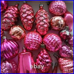 54 pink old vintage Xmas tree decoration Russian glass Christmas ornament USSR