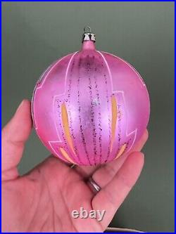 6 VTG Poland Mica Hand Painted Jumbo Mercury Glass Ball Christmas Ornaments 3.5