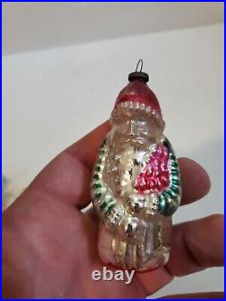 6 Vintage Blown Glass SANTA w Red And Green Figurine Christmas Ornament Japan