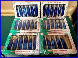6 Vintage Box Teardrop Icicle Mercury Glass Christmas Ornaments Poland Blue 5'