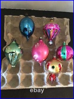 6 Vtg Santa Land Teardrop Finial Ball Mercury Glass Poland Xmas Ornaments Box
