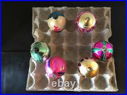 6 Vtg Santa Land Teardrop Finial Ball Mercury Glass Poland Xmas Ornaments Box