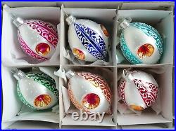6 blown glass oval indent reflector Christmas tree ornaments handmade in Czech
