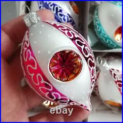 6 blown glass oval indent reflector Christmas tree ornaments handmade in Czech