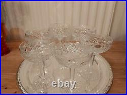 6 vintage, cut glass crystal champagne coupes Bohemian. Christmas New Year Party